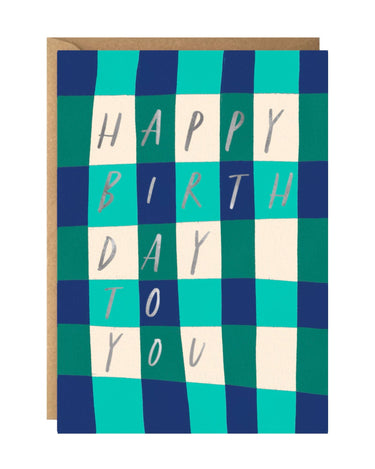 Blue & Teal Gingham Birthday Card