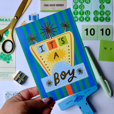 Retro 'It's A Boy' Sign Card