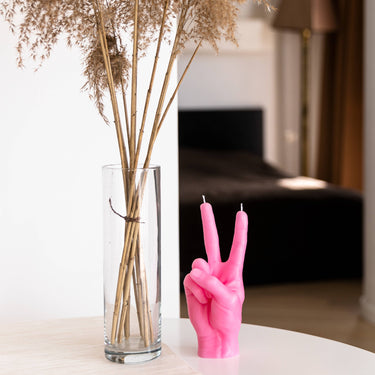 Pink Peace Hand Gesture Candle