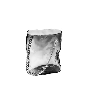 Transparent Black Glass Bag Vase with Silver Handle
