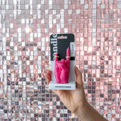 Pink You Rock Candle Hand