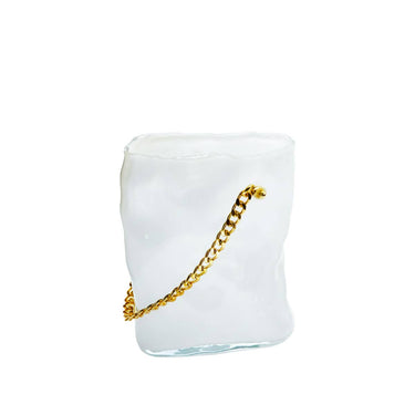 Clear White Glass Vase with Golden Handle