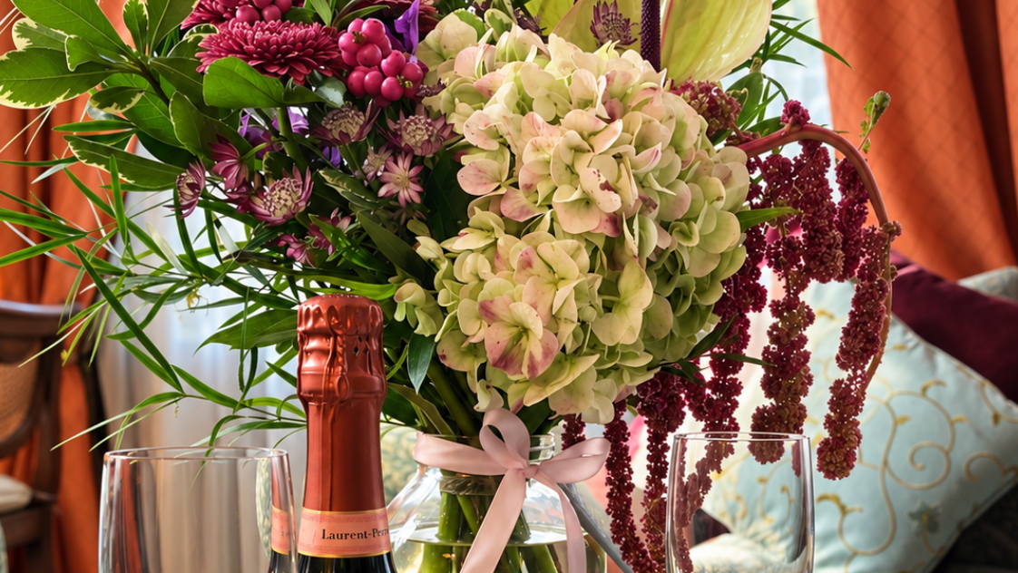 Fresh flowers arranged in a glass vase