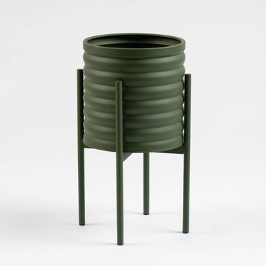 Green Ribbed Planter with Stand